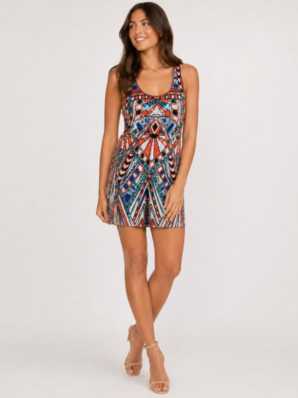 Parker Sequin Beaded Geometric Mini Dress Sleeveless Party Cocktail Dress Sz S